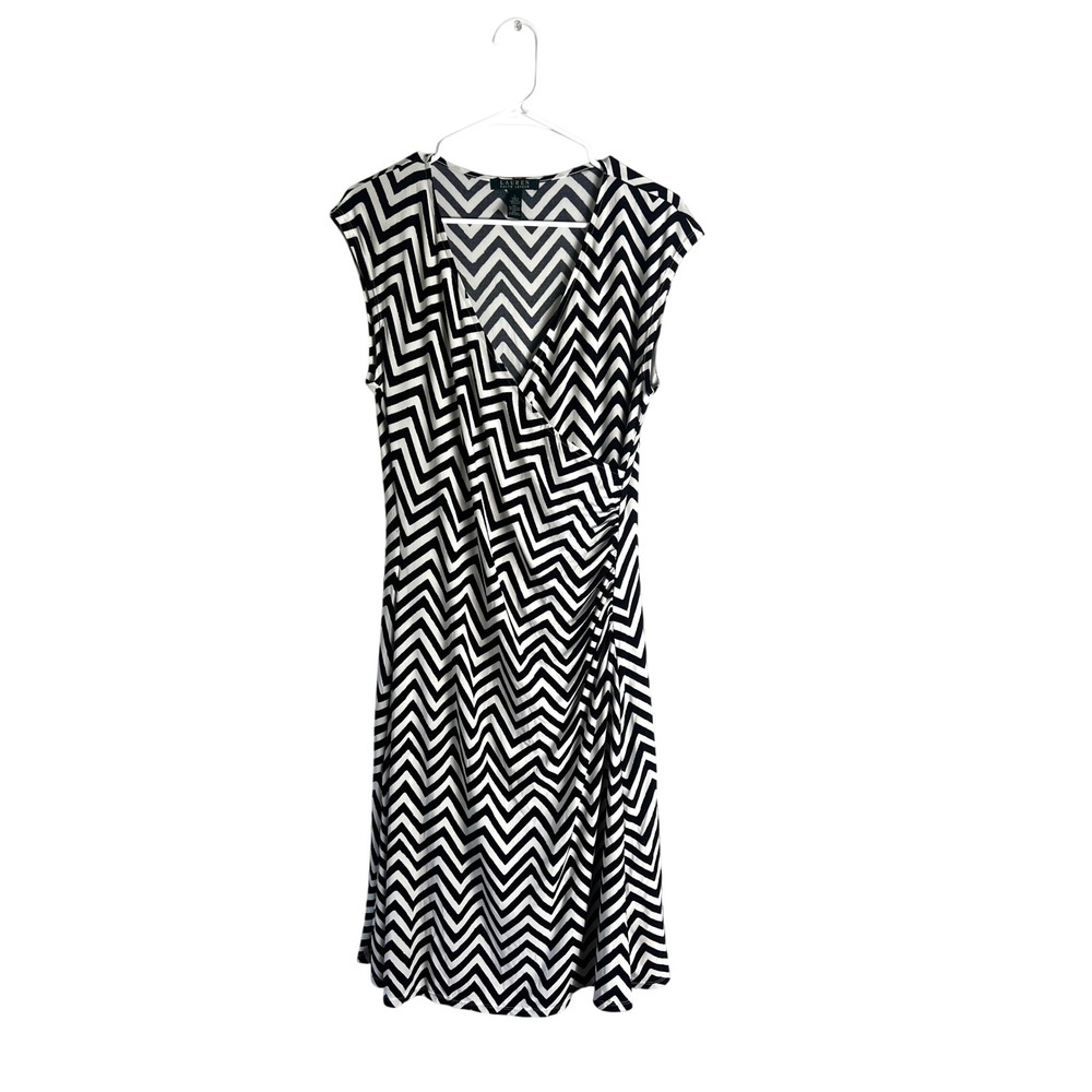 Lauren Ralph Lauren Chevron Faux Wrap Dress Size Large Midi Fit and Flare